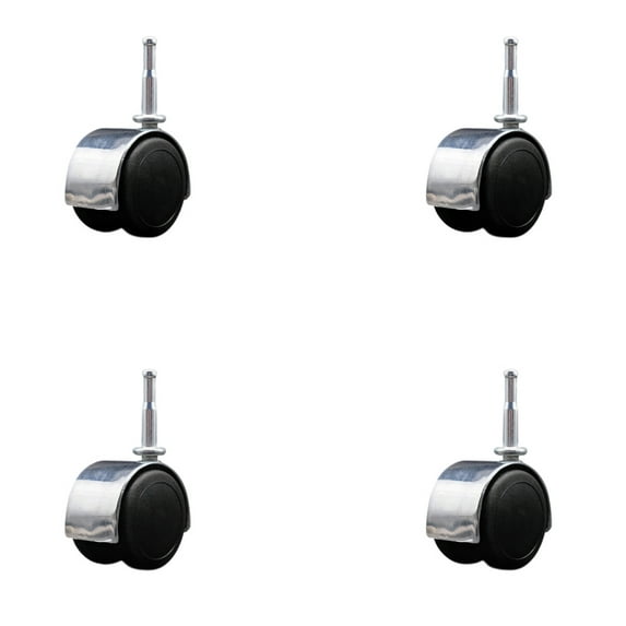 2 Inch Floor Safe Chrome Hooded Twin Wheel Caster Grip Neck Stem Set of 4
