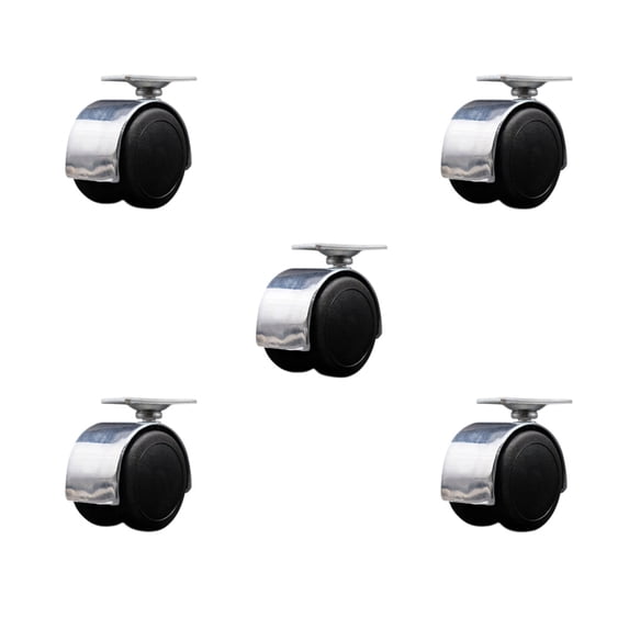 2 Inch Floor Safe Chrome Hooded Twin Wheel Caster Top Plate Set of 5 SCC