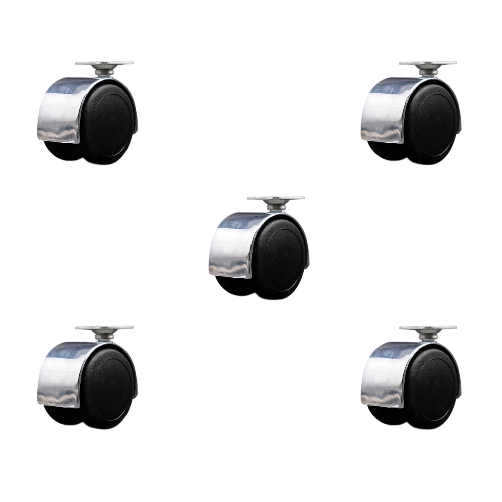 2 Inch Floor Safe Chrome Hooded Twin Wheel Caster Top Plate Set of 5 SCC