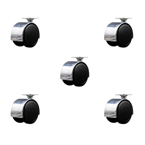2 Inch Floor Safe Chrome Hooded Twin Wheel Caster Top Plate Set of 5 SCC