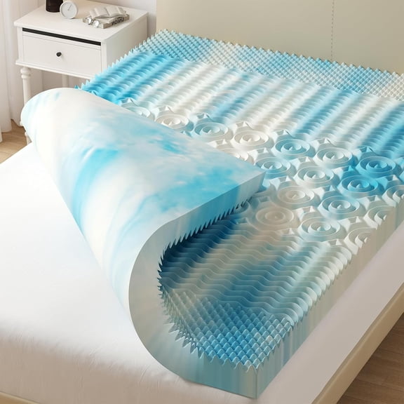 2 Inch Full 5-Zone Cooling Gel Memory Foam Topper, Blue Pressure Relief Pad for Dorm & RV