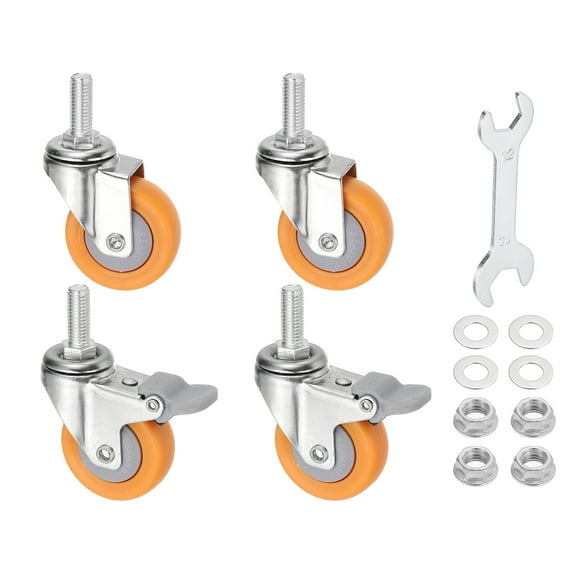 2 Inch Furniture Swivel Casters M10 x 25 Threaded Stem Wheel Total Load 185Lbs, 4 Pack (2 with Brake)