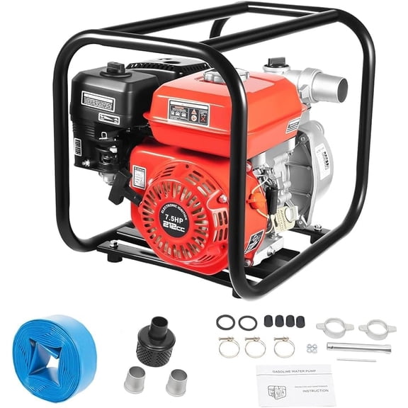 2-Inch Gasoline Engine Water Pump, 212CC 4 Stroke Gas Water Pump 7.5HP, 264GPM Gas Powered Water Pump High Pressure, Bomba para Sacar Agua for Farm Irrigation, 2 Inch Trash Pump for Pool Drainage