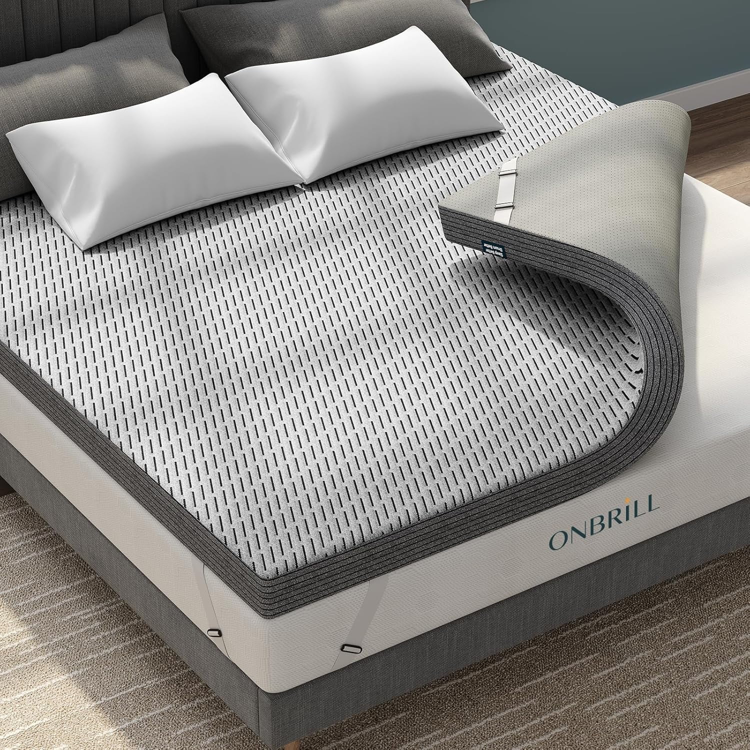ONBRILL 2 Inch Gel Bamboo Charcoal Memory Foam Mattress Topper Twin Size - Removable Cover, Dual Firmness, CertiPUR-US & OEKO-TEX Certified - View #6