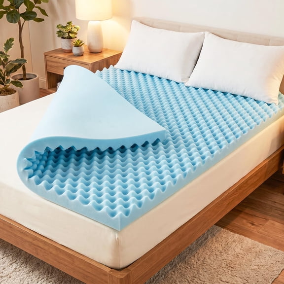 2-Inch Gel Infused Memory Foam Mattress Topper for Full Size Beds, Egg Crate Wave-Shaped Design for Cooling and Pressure Relief, CertiPUR Certified, Off to College Dorm Essential