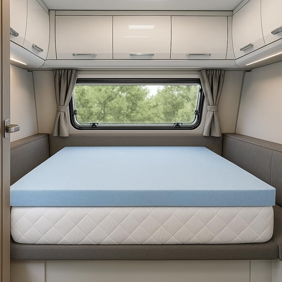 2 Inch Gel Memory Foam Mattress Topper, RV Queen 59x79 Size for Camper Motorhome, Gel-Infused Ventilated High-Density Bed Topper Cushion for Travel Trailer, Blue