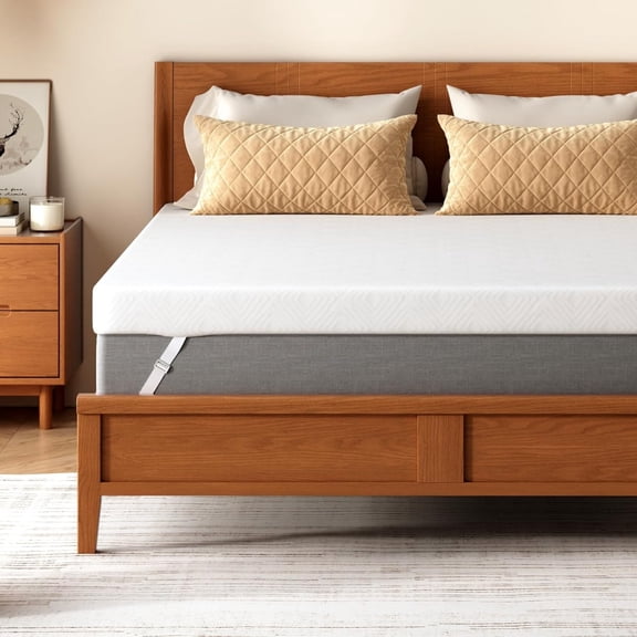 2 Inch Gel Memory Foam Mattress Topper Removable Soft Cover with Straps Pressure Relief