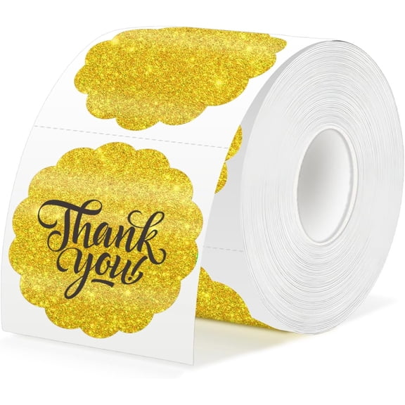 2 Inch  Glitter Thermal Labels, 300 count Scalloped  Round Sticker Paper for Small Business, Thank You Tags, Logo Design, Compatible with Direct Thermal Label Printers