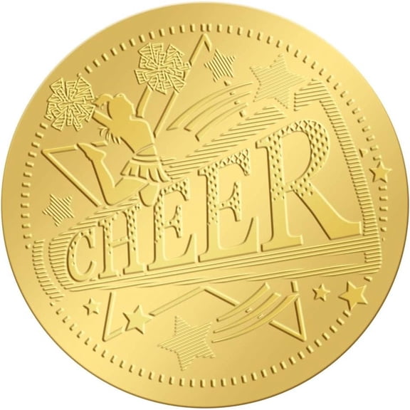 2 Inch Gold Embossed Envelope Seals Stickers Cheer Cheerleaders 100pcs Adhesive Embossed Foil Seals Stickers Label for Wedding Invitations Gift Packaging