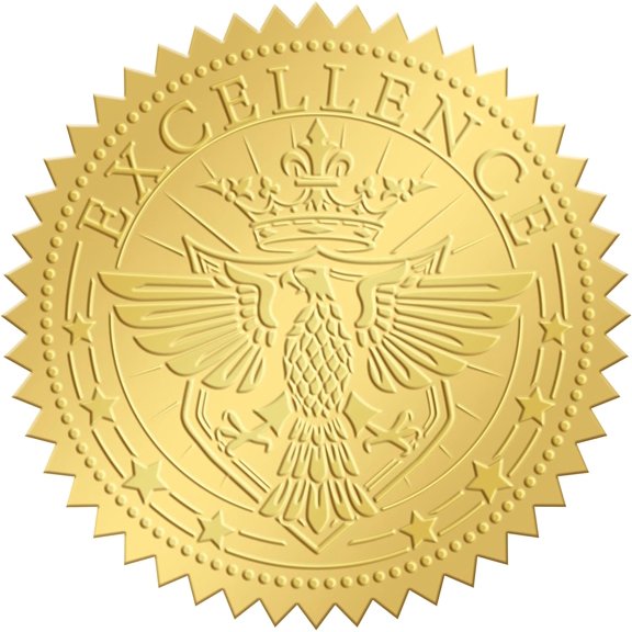 2 Inch Gold Embossed Envelope Seals Stickers Excellence 100pcs Round Adhesive Gold Foil Seals Stickers Medal Decoration Label for Wedding Invitations Certification Graduation Corporate DIY