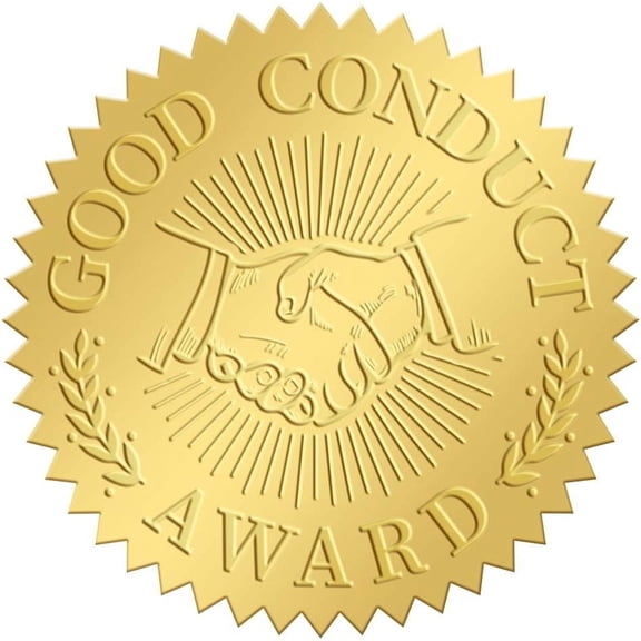 2 Inch Gold Embossed Envelope Seals Stickers Good Conduct Award 100pcs Shake Hands Embossed Foil Seals Adhesive Gold Foil Seals Stickers Label for DIY Wedding Invitations Gift Packaging