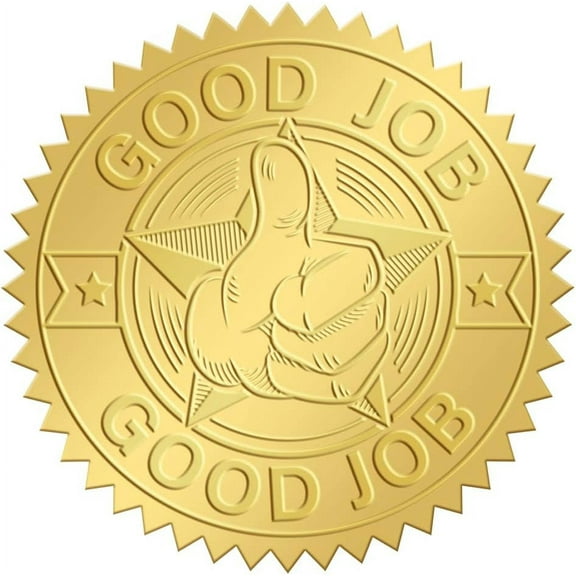 2 Inch Gold Embossed Envelope Seals Stickers Good Job 100pcs Adhesive Embossed Foil Seals Stickers Label for DIY Wedding Invitations Gift Packaging