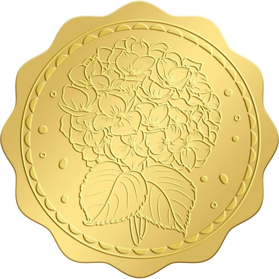 2 Inch Gold Embossed Envelope Seals Stickers Hydrangea 100pcs Round Adhesive Embossed Foil Seals Stickers Envelope Label