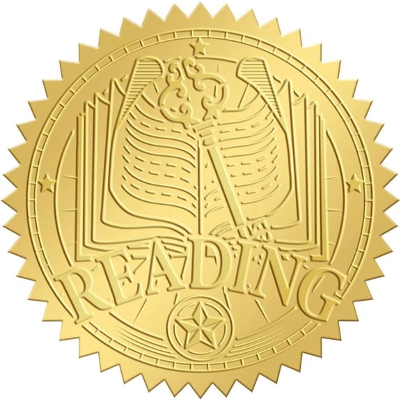 2 Inch Gold Embossed Envelope Seals Stickers Reading Book 100pcs Adhesive Embossed Foil Seals Stickers Label for Wedding Invitations Gift Packaging Gold