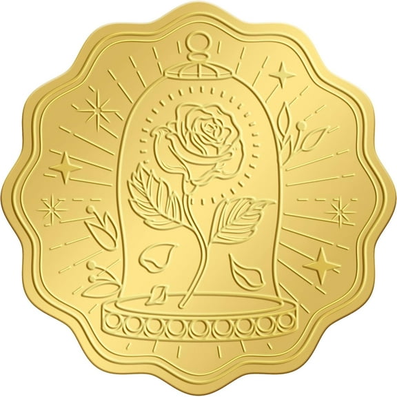 2 Inch Gold Embossed Envelope Seals Stickers Rose 100pcs Round Adhesive Embossed Foil Seals Stickers Envelope Label for Wedding Invitations Party Gift Packaging Greeting Card for DIY