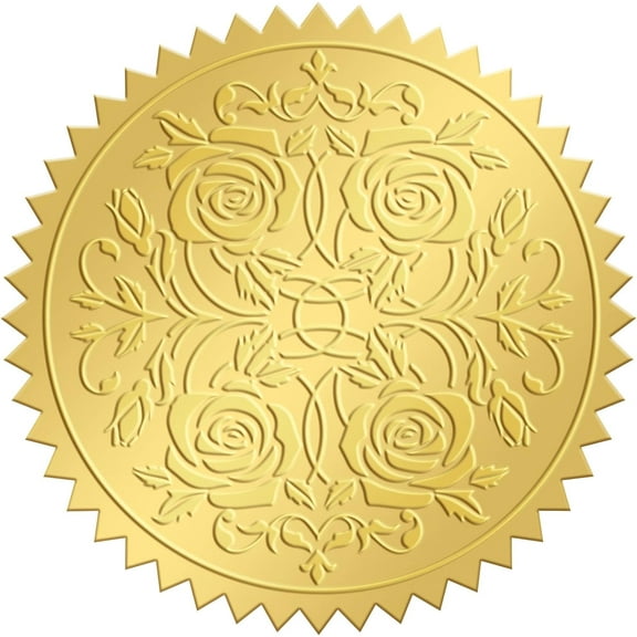2 Inch Gold Embossed Envelope Seals Stickers Rose 100pcs Round Adhesive Embossed Foil Seals Stickers Envelope Label