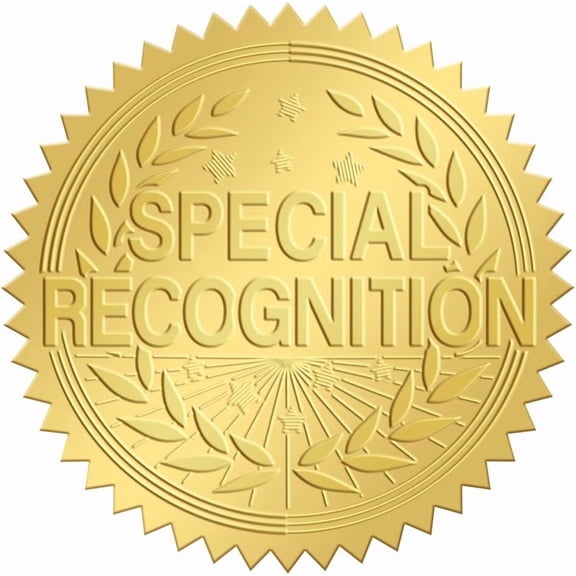 2 Inch Gold Embossed Envelope Seals Stickers Special Recognition 100pcs Adhesive Embossed Foil Seals Stickers Label for DIY Wedding Invitations Gift Packaging