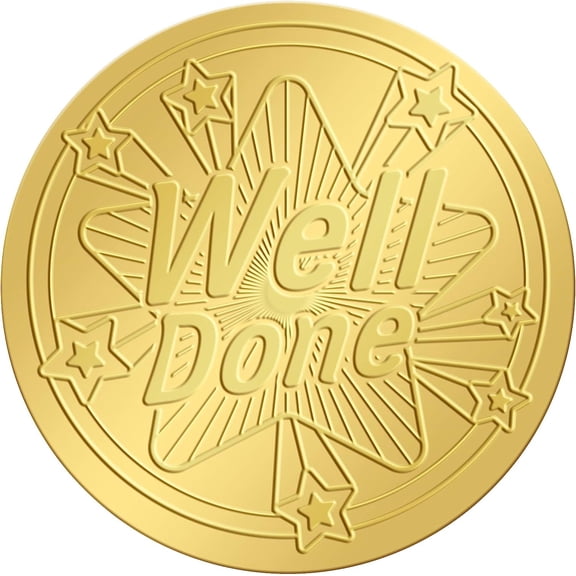 2 Inch Gold Embossed Envelope Seals Stickers Well Done 100pcs Adhesive Gold Foil Seals Stickers Medal Decoration Label for Wedding Invitations Certification Graduation Corporate DIY