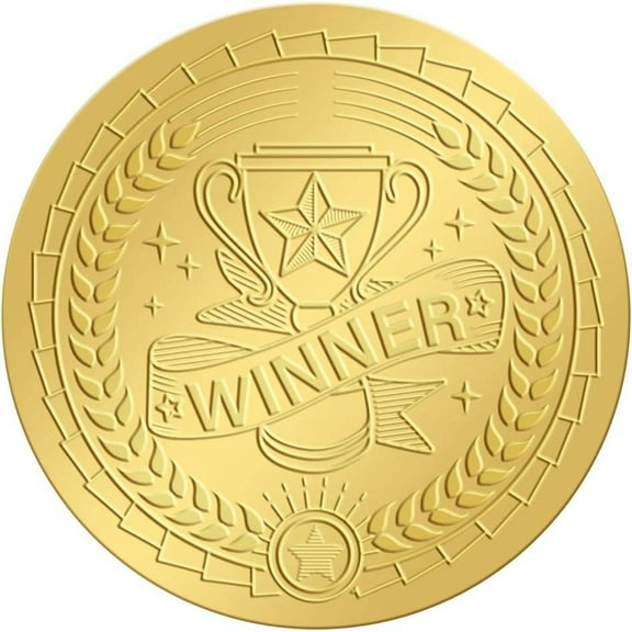 2 Inch Gold Embossed Envelope Seals Stickers Winner Trophy 100pcs Adhesive Embossed Foil Seals Stickers Label for Wedding Invitations Gift Packaging for DIY Trophy