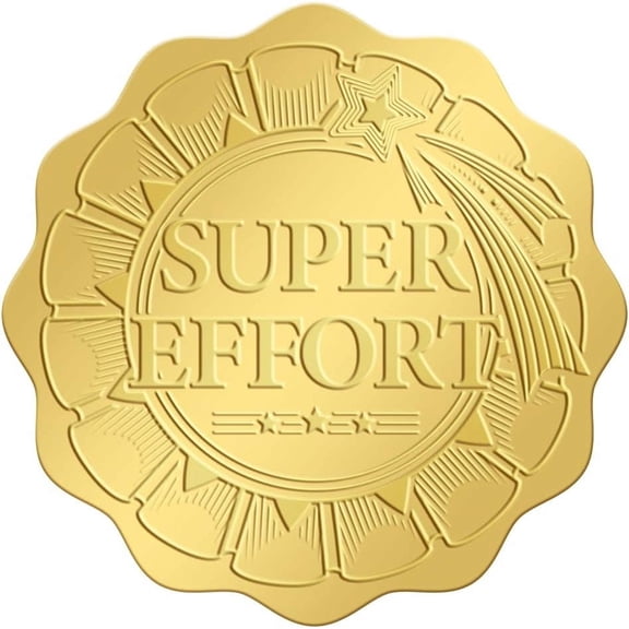 2 Inch Gold Foil Embossed Seals Stickers 100pcs Super Effort Certificates Envelope Stickers Seal Adhesive Label Sticker for Wedding Invitations Graduation Awards Gift Packaging 25sheets