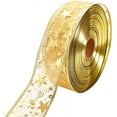 thumbnail image 1 of 2 Inch Gold Star Wired Ribbon Wide Christmas Transparent Sheer Ribbon Music Note Glitter Metallic Organza Fabric Ribbons Gift Wrapping Supply, 1 of 8