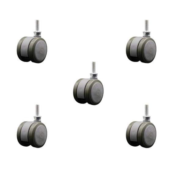 2 Inch Gray Floor Safe Twin Wheel Casters 5/16 Threaded Stem Set of 5 SCC