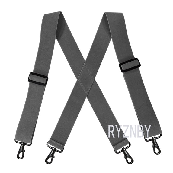RYZNBY 2 Inch Grey Suspenders for Men Adjustable Elastic Work Suspender with 4 Snap Hooks for Big and Tall