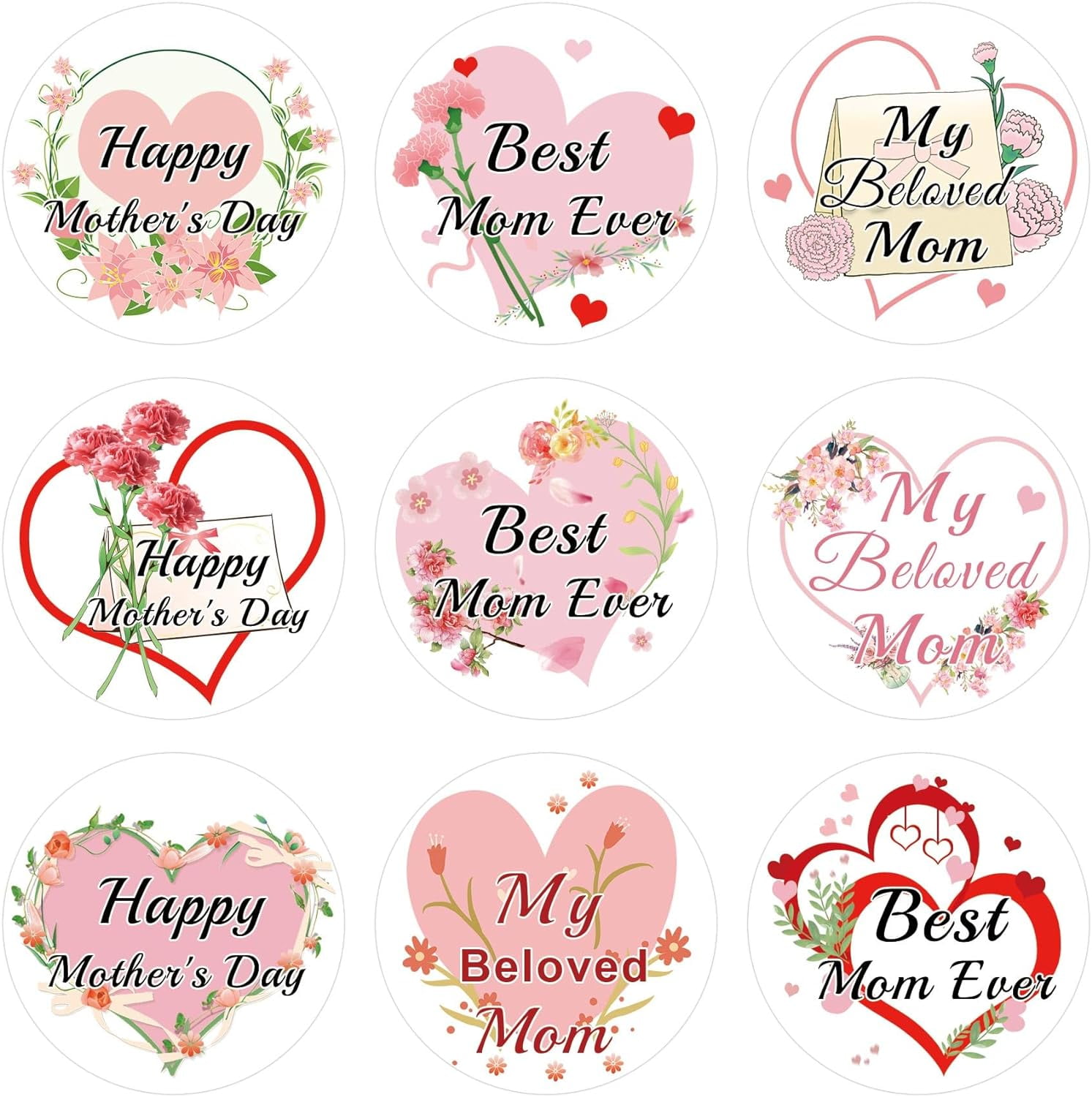 2 Inch Happy Mother's Day Stickers Floral Mother's Day Round Labels ...