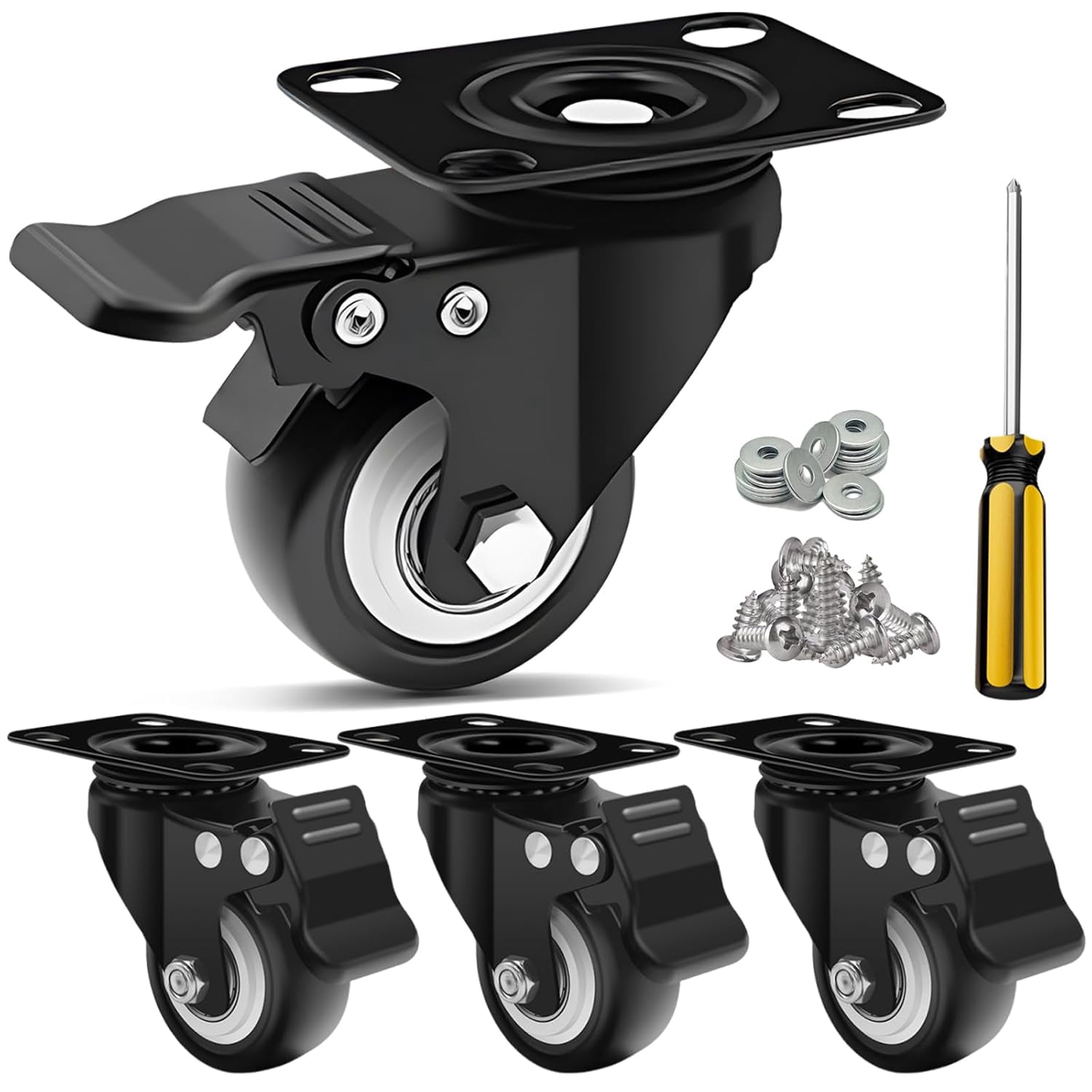 Rotating Casters 2 Inch Heavy Duty Casters 4 Sets of - Plate Casters with Brake, Bearing ...