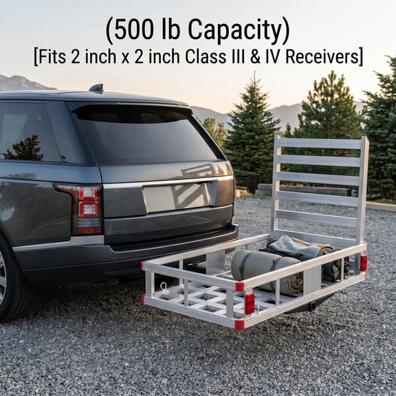 2 Inch Hitch Mounted Cargo Carrier With Ramp, 500 Lbs Heavy Duty Aluminum Cargo Carrier, Mobility Scooter Wheelchair Carrier With Safety Reflectors, For SUV Truck RV