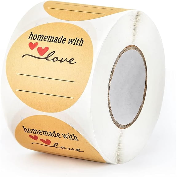 2 Inch Homemade with Love Kraft Stickers, 500 Pcs Brown Stickers with Lines | Round Sticker for Writing, Self-adhesive Canning Labels for Mason Jars, Candle, Food Containers,Baking, Packaging