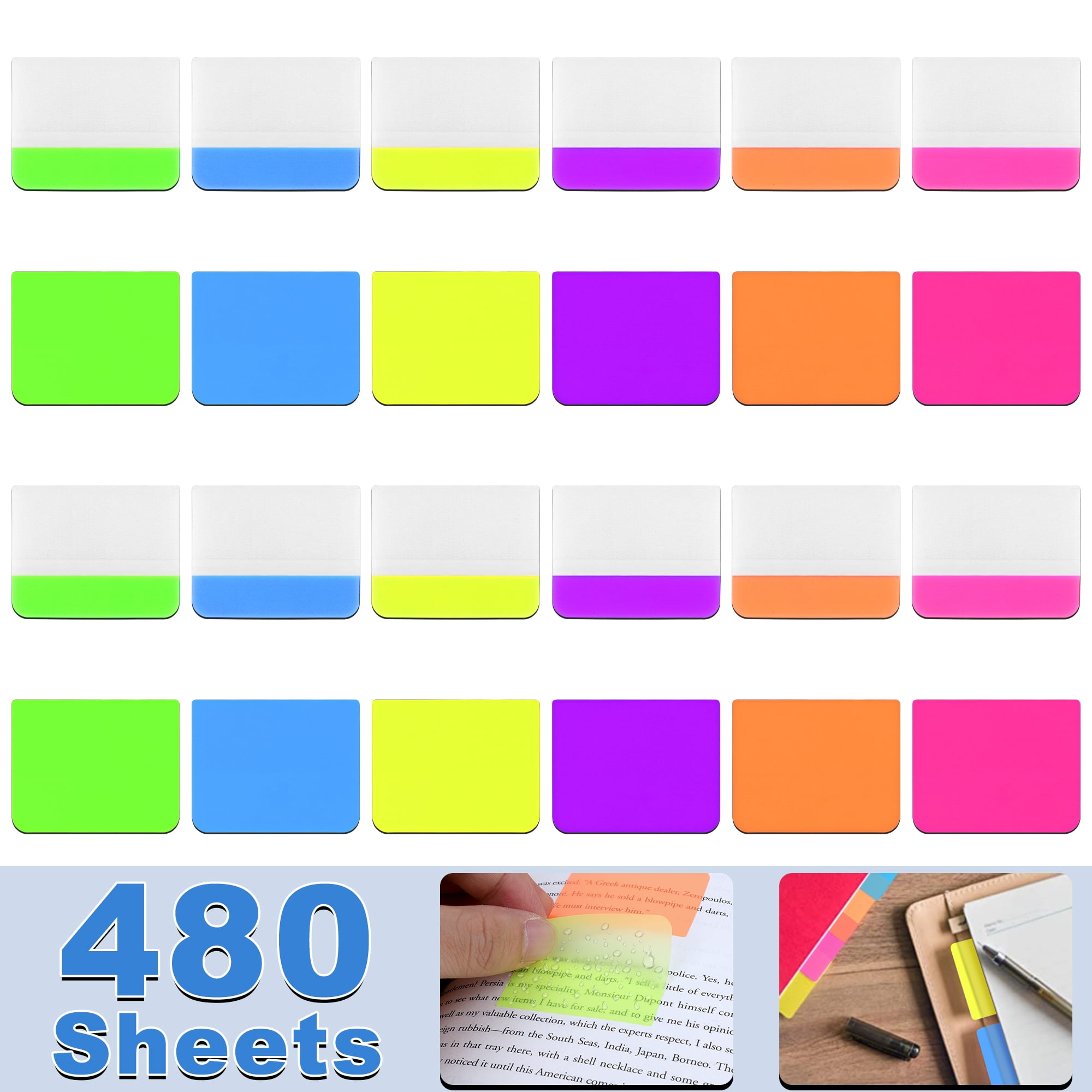 480 Pieces Tabs 2 Inch Sticky Index Tabs, Writable and Repositionable File Tabs Flags Colored