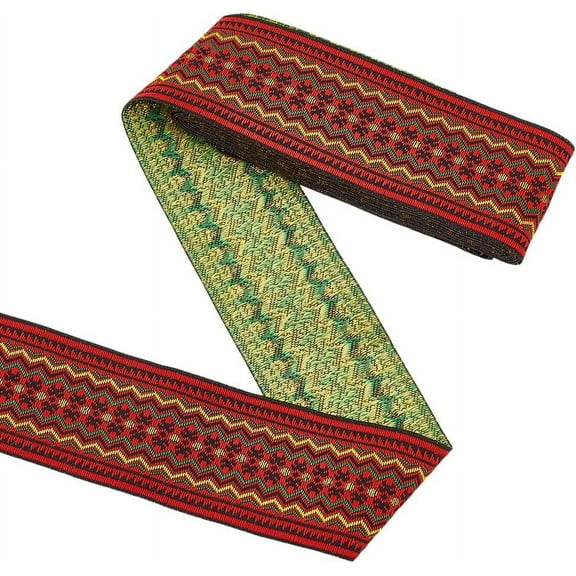 2 Inch Jacquard Ribbon 5 Yards Geometric Woven Trim Ethnic Ribbon Vintage Embroidered Ribbon Red Jacquard Braid Trim for Sewing Clothing Handmade Bag Decoration Gift Wrapping
