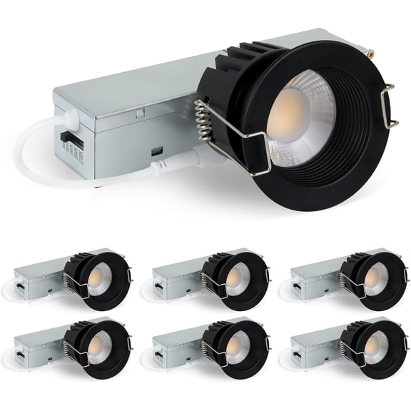 2 Inch LED Recessed Lighting, 5CCT Anti-Glare Downlight with Junction Box, Dimmable, 2700K-5000K Selectable, 8W COB 840LM, IP65 Wet Rated, CRI90+, ETL & Energy Star, (Black, 2 inch 6 Pack)