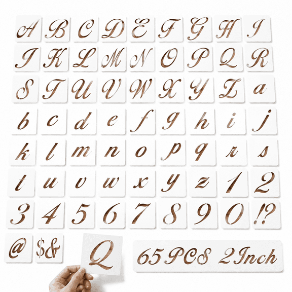 2 Inch Letter Stencils for Painting, 65-Piece Reusable Alphabet, Number and Symbol Set