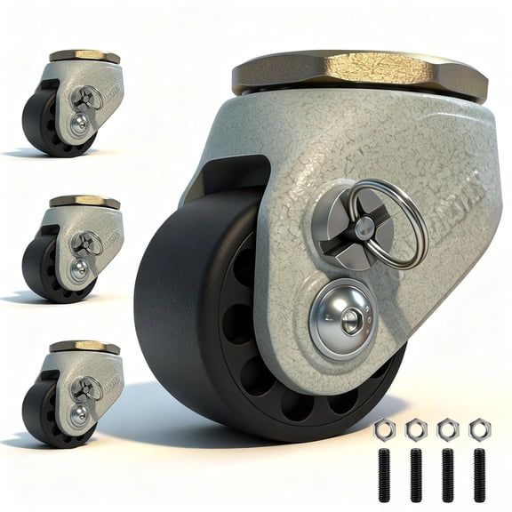 2 Inch Leveling Casters Set of 4, 4000 LBS Heavy Duty Low Profile Threaded Stem Caster Wheels, Nylon Machine Wheels for Adjustable Workbench, Equipment, Hammered Gray