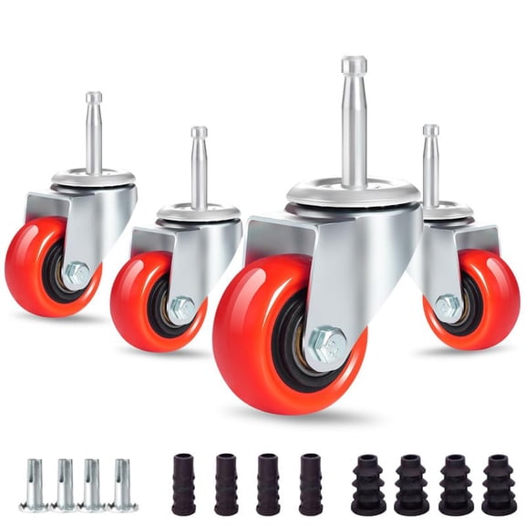 2 Inch Long Stem Casters 600 LBS with 5/16" x 1-1/2" (8 x 38mm) Stem, Wet Dry Vac Repalcement Casters Set of 4, 360 Degree Swivel Castor Wheels with Double Ball Bearing, Red