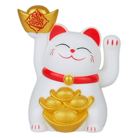2 Inch Lucky Cat Ornament,Solar Automatic Waving Lucky Cat Car Cashier Ornament Shop Feng Shui Cat Decoration Gift,White