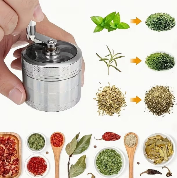 2-Inch Manual Stainless Steel Grinder - Heavy-Duty Handheld Grain, Spice, and Coffee Mill with Ultra-Fine Powder, Strong Magnetic Lid, and Sharp Blades for Kitchen and Camping Use