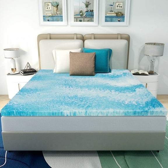Airdown Twin Size 2 Inch Memory Foam Mattress Topper - Gel Infused Ventilated Bed Topper, Blue