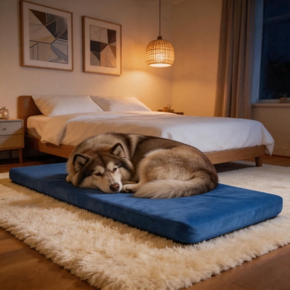 2 Inch Memory Foam Dog Bed Mat Anti-Slip Bottom Portable Roll Up Pet Sleeping Pad for Outdoor Camping Car Tent