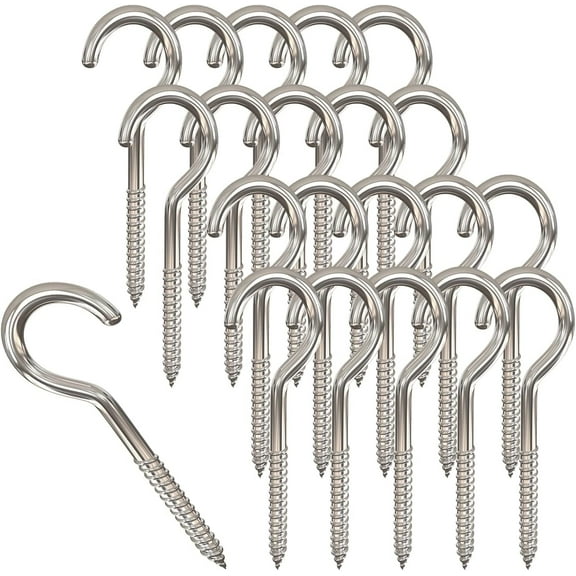 2 Inch Metal Cup Hook Round End Screw Hook Self Tapping Screw Hook Silver 50Pcs
