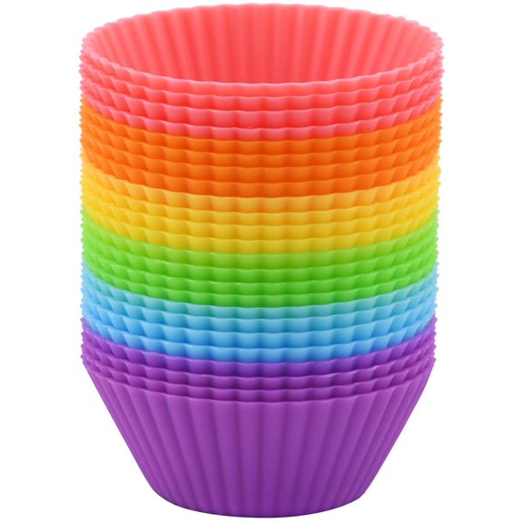 2 Inch Mini Size Silicone Baking Cups Muffin Cups, Reusable and Nonstick Mini Cupcake Liners, Chocolate Holders Truffle Cups, 24 Pack, 6 Vibrant Colors, Round
