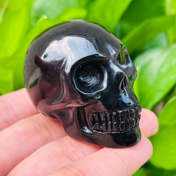 2 Inch Natural Obsidian Crystal Hand Carved Quartz Skull Reiki Healing 1 Piece -