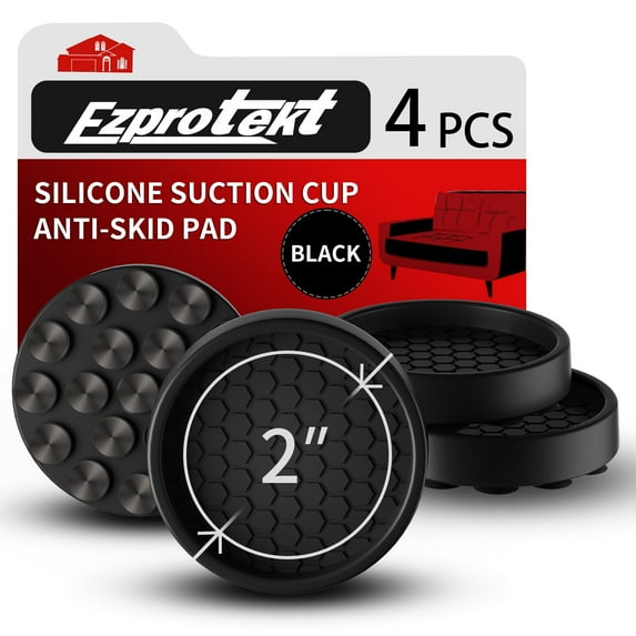 2 Inch Non Slip Furniture Coasters with Adsorption Suction Cup, 4 PCS Round Rubber Furniture Caster Cups, Anti-Sliding Furniture Pads for Hardwoods Floors Bed Stopper Floor Protectors (Black)