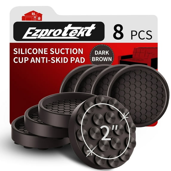 2 Inch Non Slip Furniture Coasters with Adsorption Suction Cup, 8 PCS Round Rubber Furniture Caster Cups, Anti-Sliding Furniture Pads for Hardwoods Floors Bed Stopper Protectors (Dark Brown)