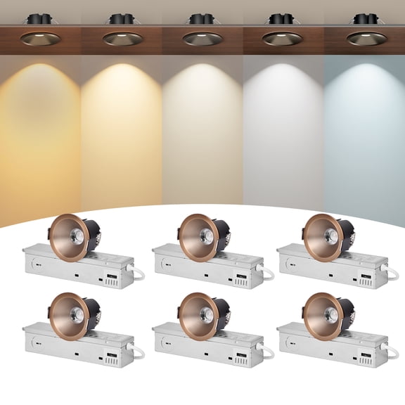 2 Inch Oil Rubbed Bronze Recessed Light, Anti-Glare COB Canless Ceiling Spotlight, 5CCT Selectable, 130LM/W, RA95 Small Outdoor Soffit Lights, 8W, Dimmable, ETL, IP44 Damp Rated, 6-Pack