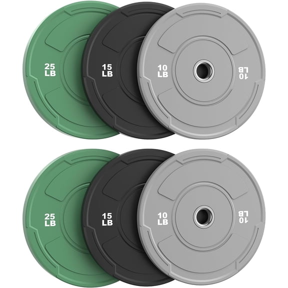 FED Fitness Olympic Bumper Weight Plates Virgin Rubber for Strength Training Home Gym 6-Piece 10 15 25 lb Set