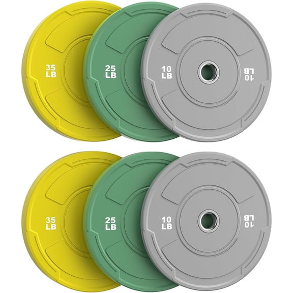 2-Inch Olympic Bumper Plates Set, 6Pcs(each pair 10,25,35 lb) Colored Virgin Rubber Weight Barbell Plates for Strength Training, Home Gym Weightlifting