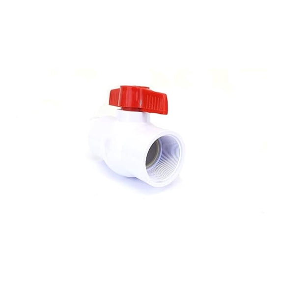 2 Inch PVC Inline Threaded Valve, Schedule 40 T-Handle Shut Off, White, EPDM Seal - Pool, Sewer, Irrigation Pipe Connector